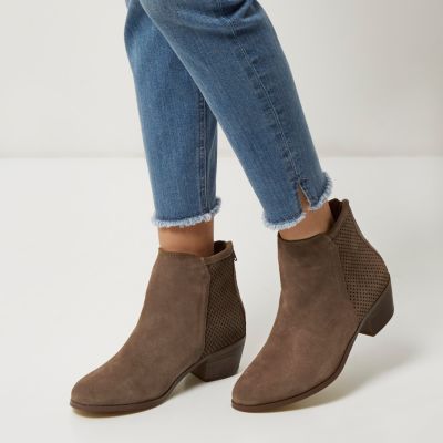 Brown perforated suede ankle boots